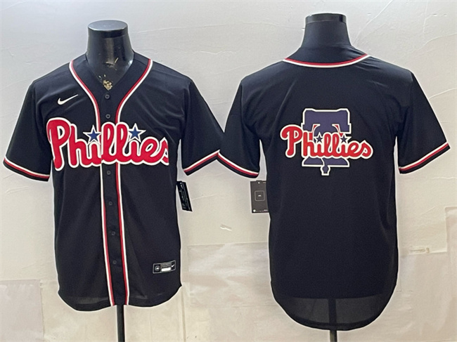 Men's Philadelphia Phillies Team Big Logo 2026 Fashion Replica Black Out Stitched Baseball Jersey Men's Philadelphia Phillies Team Big Logo 2026 Fashion Replica Black Out Stitched Baseball Jersey